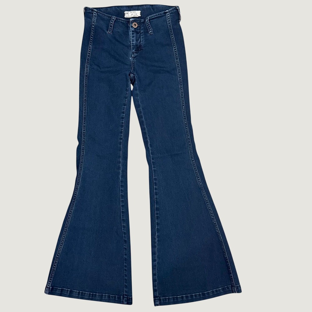 Free People Just Float On Flare Jeans Dark Wash Blue Bell Bottoms Size 26
